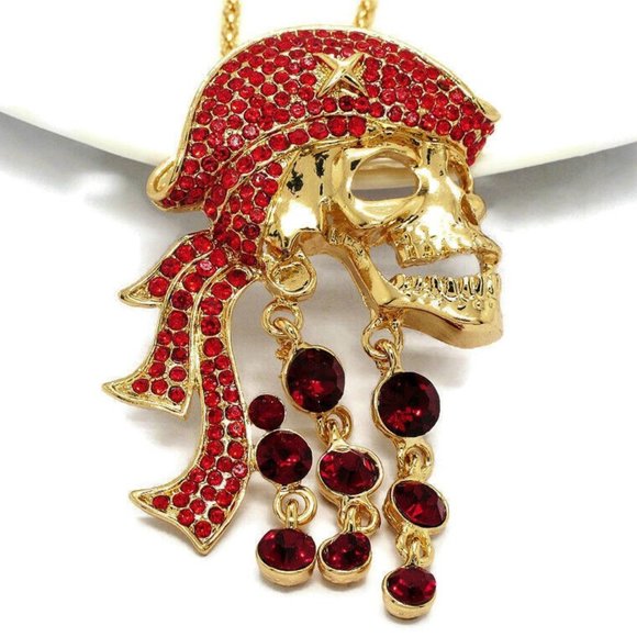 Lirrio's Closet Jewelry - Red Pirate Skull With Dangles Pendant Brooch NWT